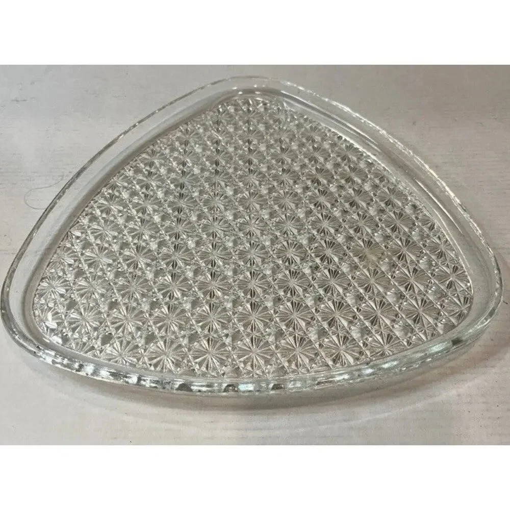 Vtg 1950s MCM Anchor Hocking Triangle Daisy & Button Glass Snack Plates 16 Plate